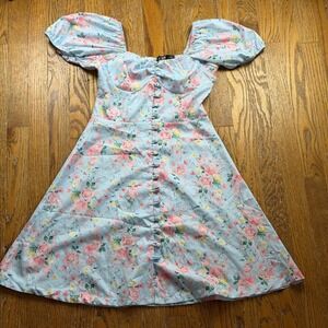Cottagecore CBR Floral Puff Sleeve Mini Dress Sweetheart Neckline Small Prairie